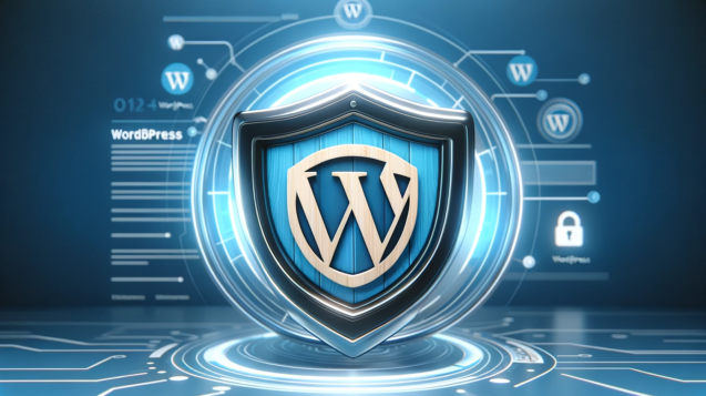Escudo de seguridad para WordPress integrado con el logo de WordPress, simbolizando protección y confianza.