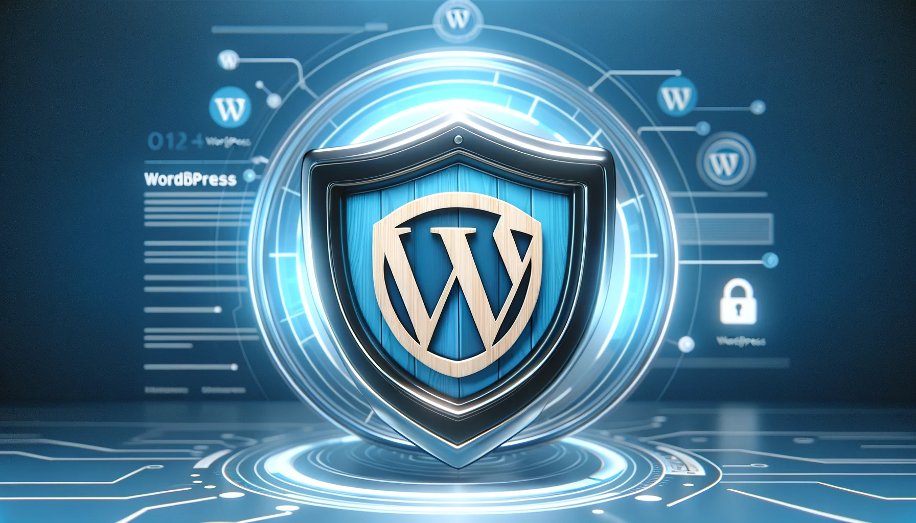 Escudo de seguridad para WordPress integrado con el logo de WordPress, simbolizando protección y confianza.